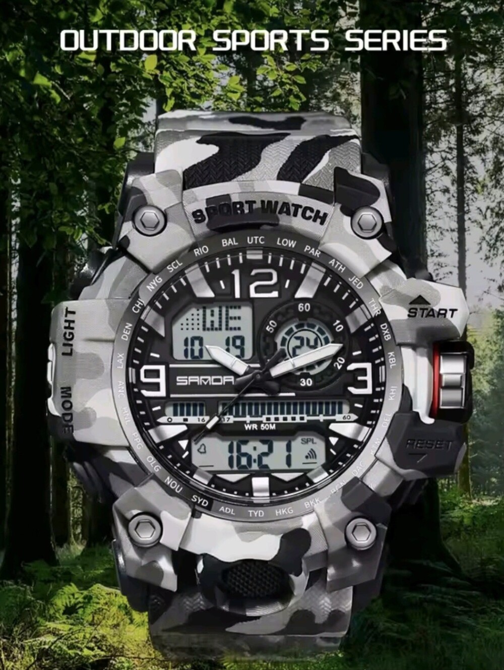 Men's Digital Camouflage Military Style Sports Watch. Waterproof 50M, Resin Case - Picture 7 of 11
